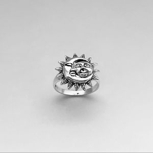 Sterling Silver Large Moon and Sun Ring, Sunshine Faces, Celestial Rings, Sky